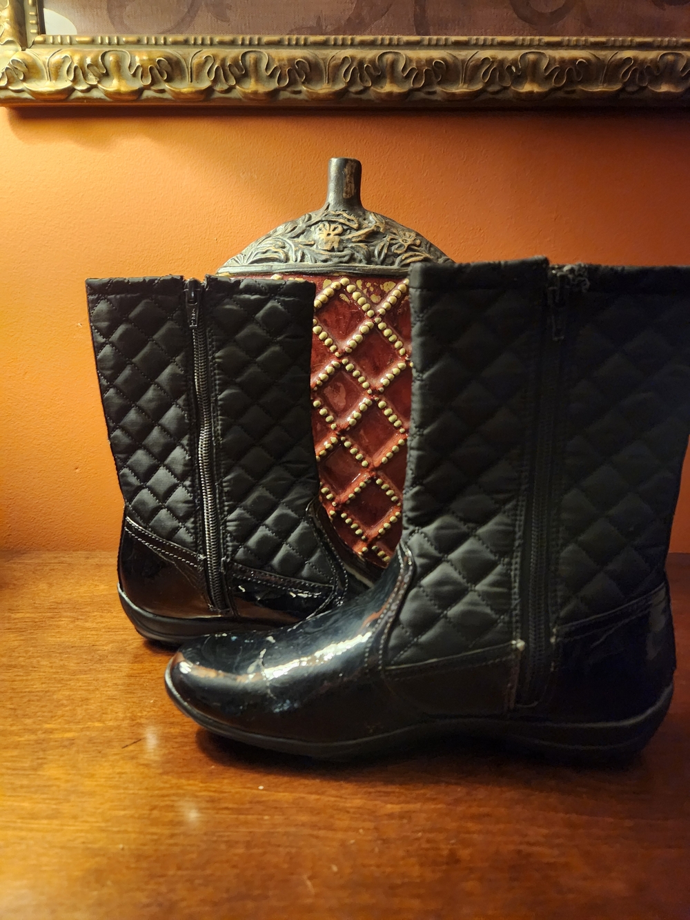 Naturalizer Black Quilted Mid-Calf Rain Boots with Side Zipper